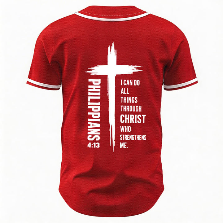 Christianartworkshop Baseballtrikot mit Kreuzgrafik und kontrastierender Borte (Philipper 4,13) - image 43