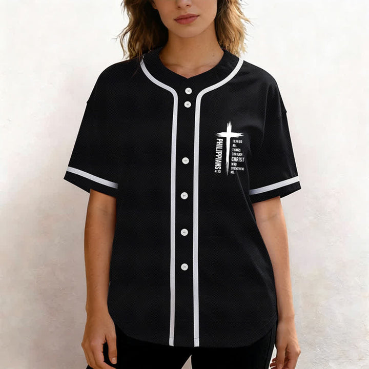 Christianartworkshop Baseballtrikot mit Kreuzgrafik und kontrastierender Borte (Philipper 4,13) - image 11