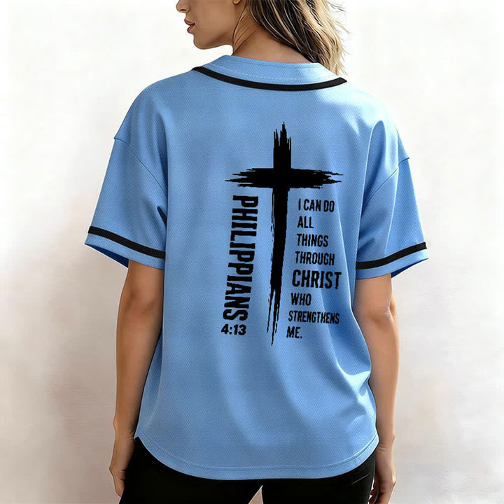Christianartworkshop Baseballtrikot mit Kreuzgrafik und kontrastierender Borte (Philipper 4,13) - image 52