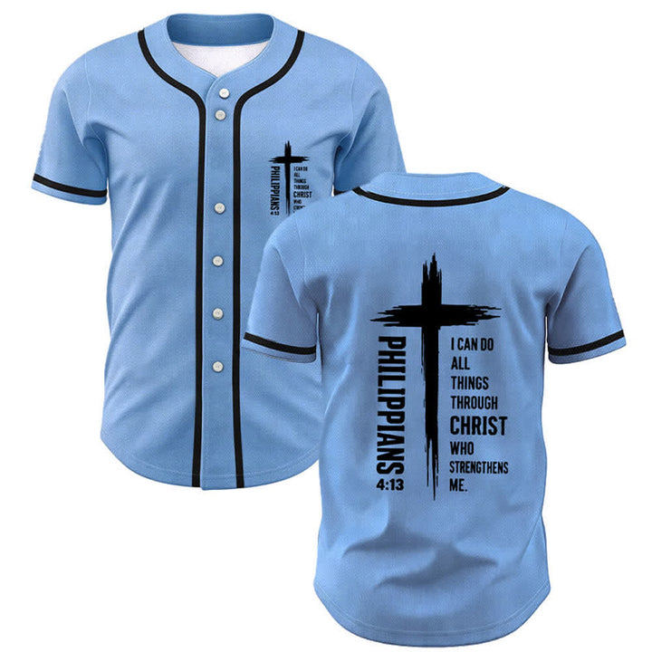 Christianartworkshop Baseballtrikot mit Kreuzgrafik und kontrastierender Borte (Philipper 4,13) - Himmelblau - 5XL - image 49