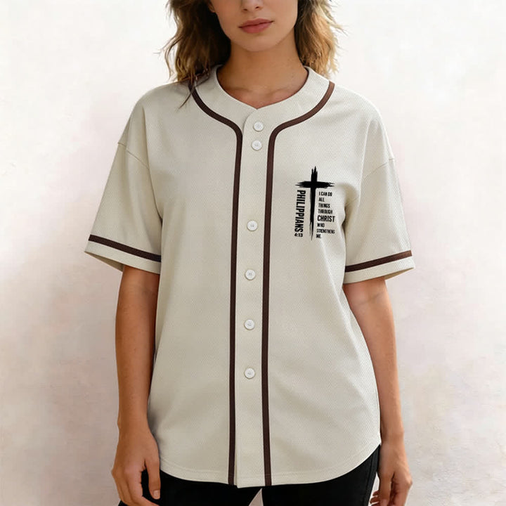 Christianartworkshop Baseballtrikot mit Kreuzgrafik und kontrastierender Borte (Philipper 4,13) - image 25