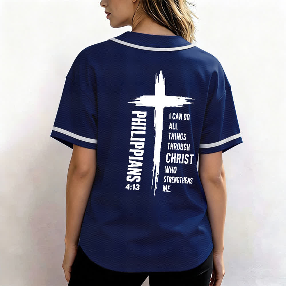 Christianartworkshop Baseballtrikot mit Kreuzgrafik und kontrastierender Borte (Philipper 4,13) - image 33