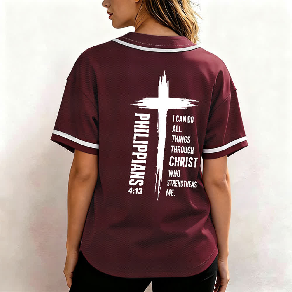 Christianartworkshop Baseballtrikot mit Kreuzgrafik und kontrastierender Borte (Philipper 4,13) - image 3