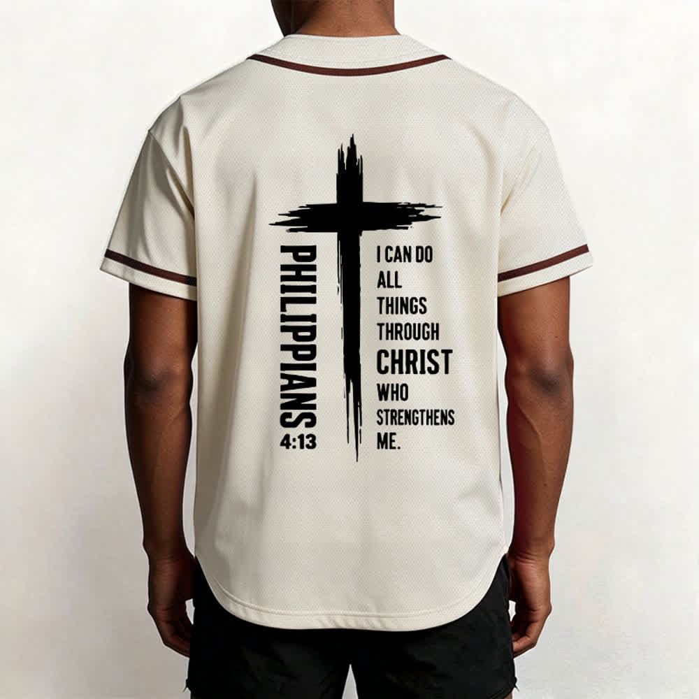 Christianartworkshop Baseballtrikot mit Kreuzgrafik und kontrastierender Borte (Philipper 4,13) - image 26