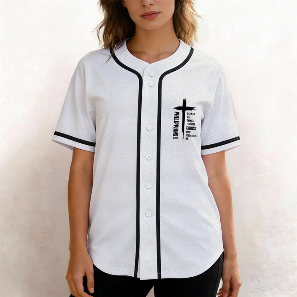 Christianartworkshop Baseballtrikot mit Kreuzgrafik und kontrastierender Borte (Philipper 4,13) - image 39