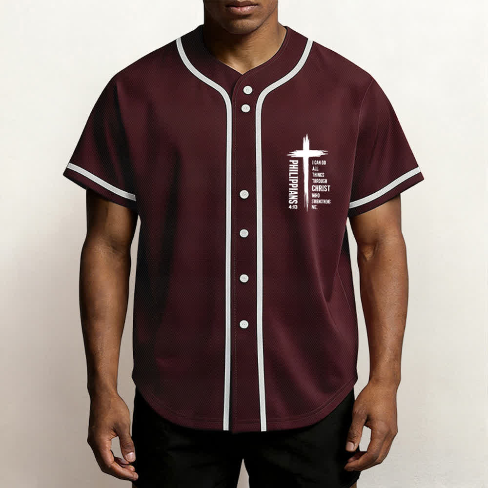 Christianartworkshop Baseballtrikot mit Kreuzgrafik und kontrastierender Borte (Philipper 4,13) - image 6