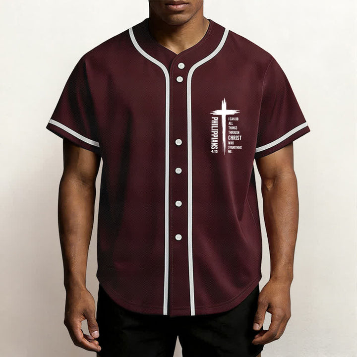 Christianartworkshop Baseballtrikot mit Kreuzgrafik und kontrastierender Borte (Philipper 4,13) - image 6