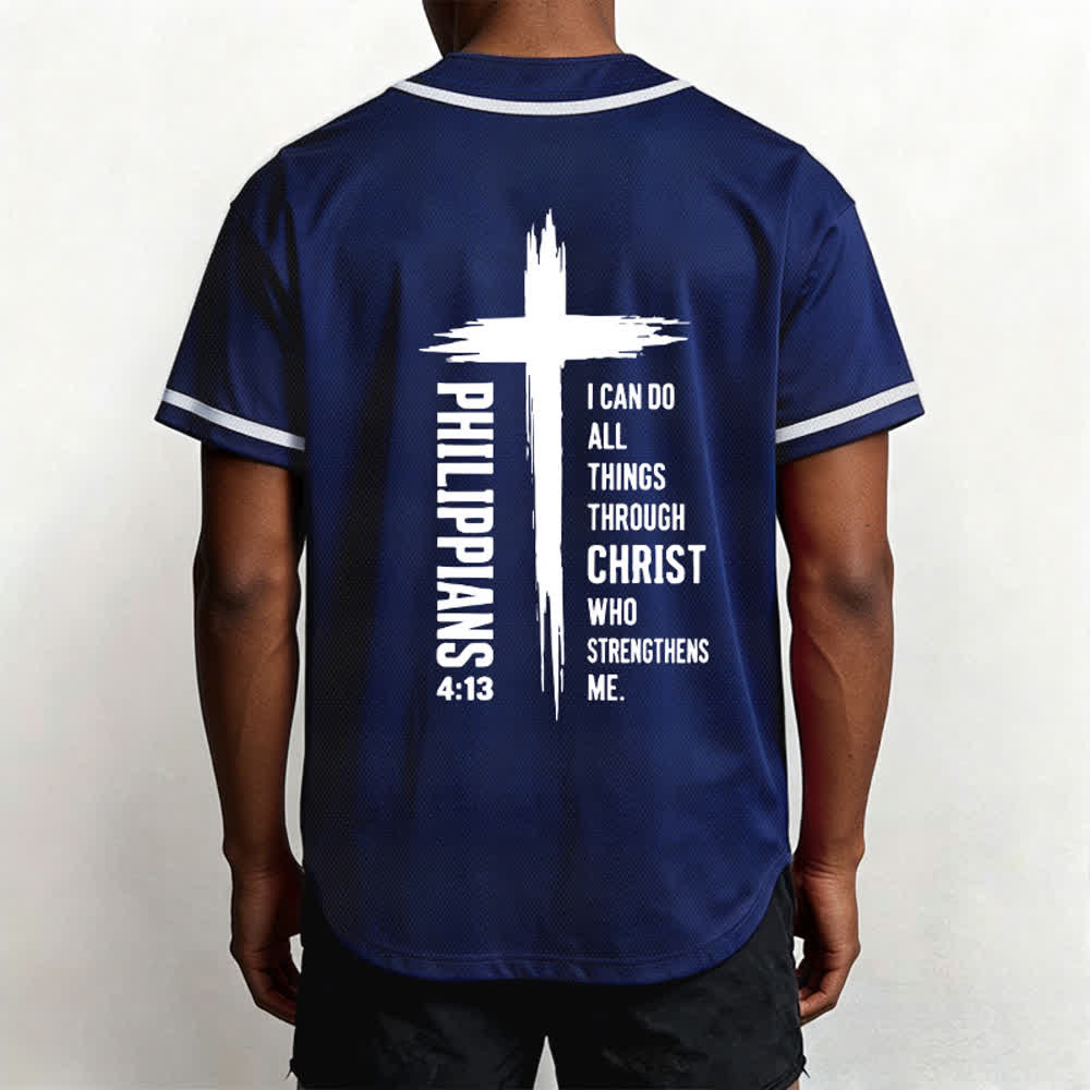 Christianartworkshop Baseballtrikot mit Kreuzgrafik und kontrastierender Borte (Philipper 4,13) - image 31
