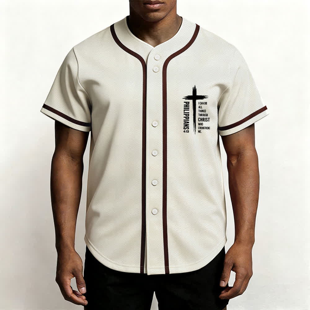Christianartworkshop Baseballtrikot mit Kreuzgrafik und kontrastierender Borte (Philipper 4,13) - image 27