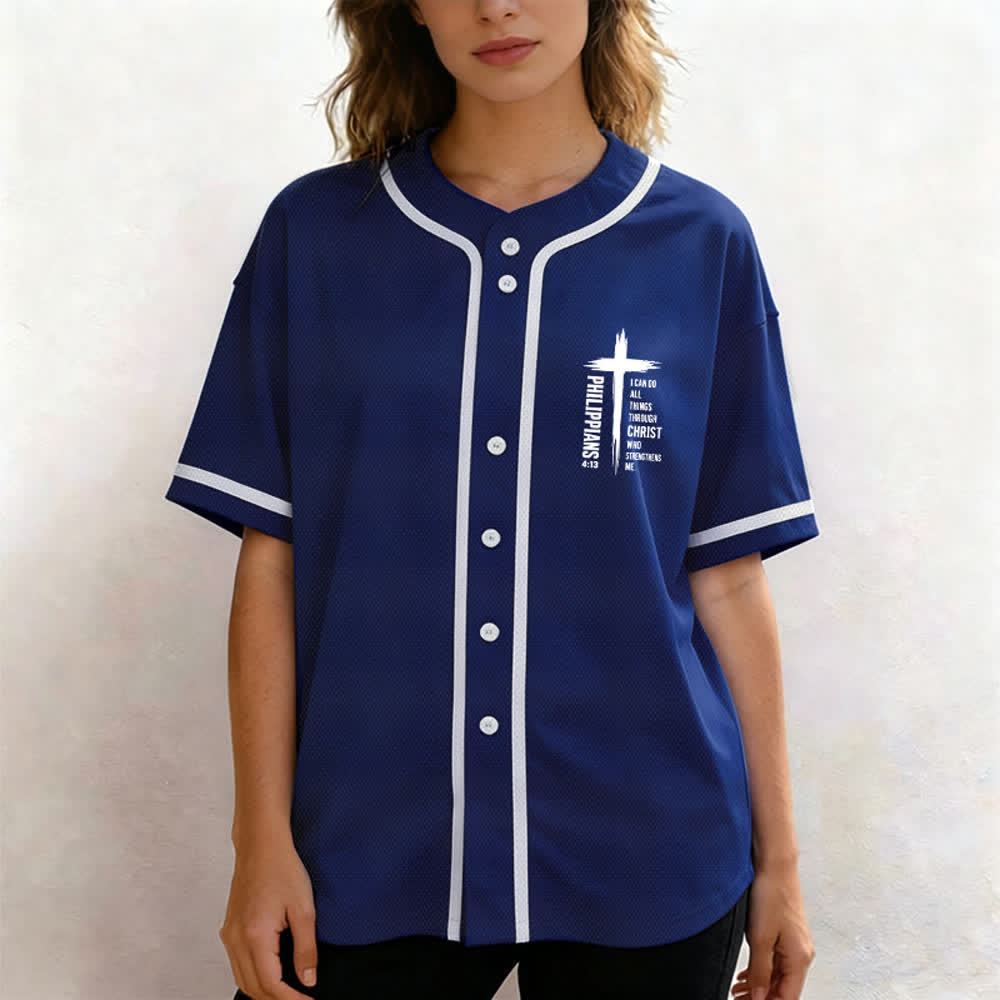 Christianartworkshop Baseballtrikot mit Kreuzgrafik und kontrastierender Borte (Philipper 4,13) - image 34
