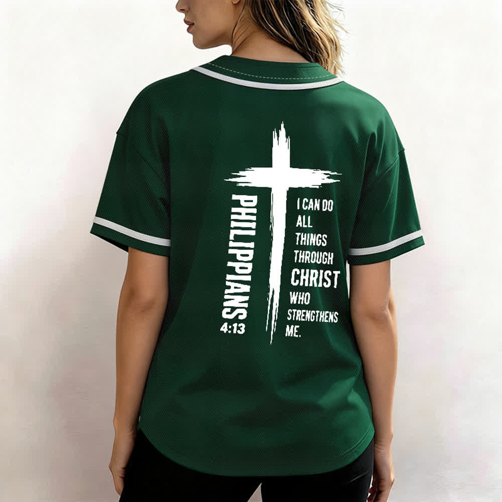 Christianartworkshop Baseballtrikot mit Kreuzgrafik und kontrastierender Borte (Philipper 4,13) - image 17