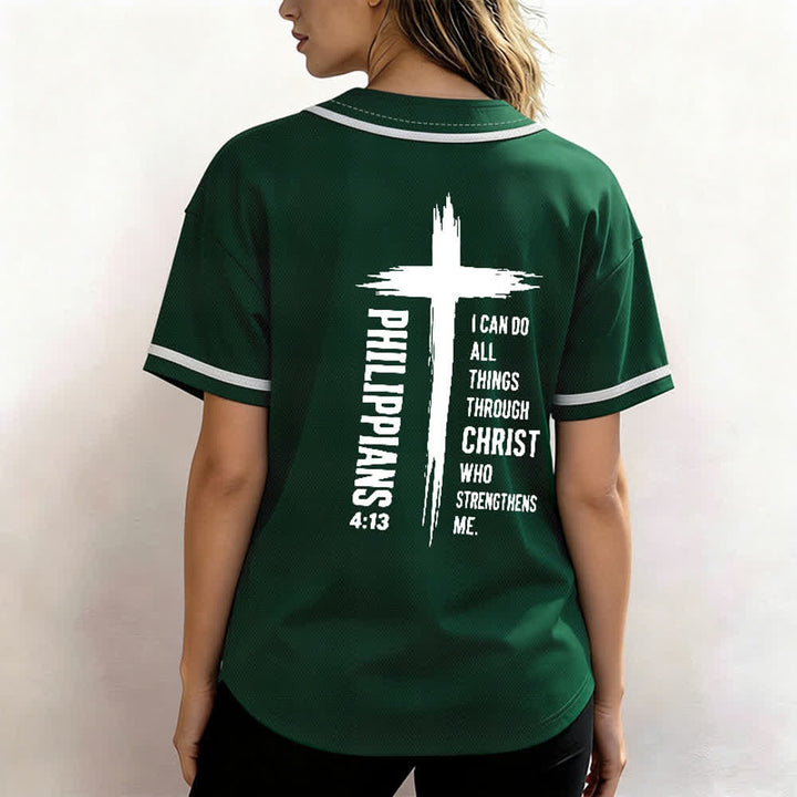Christianartworkshop Baseballtrikot mit Kreuzgrafik und kontrastierender Borte (Philipper 4,13) - image 17