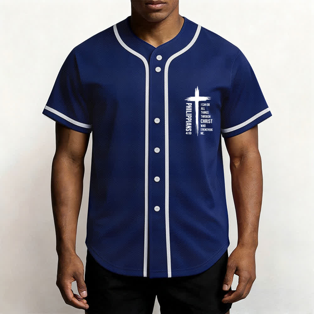 Christianartworkshop Baseballtrikot mit Kreuzgrafik und kontrastierender Borte (Philipper 4,13) - image 32