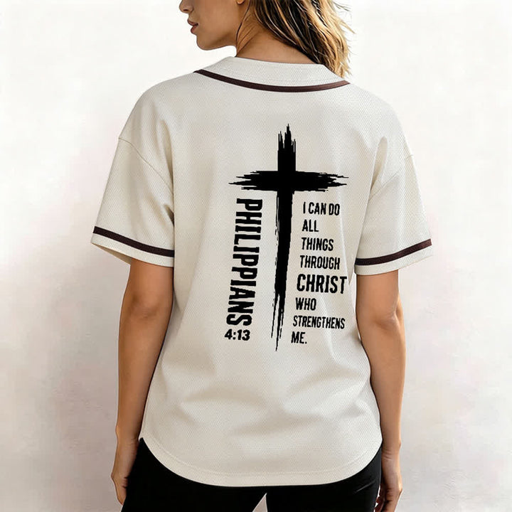 Christianartworkshop Baseballtrikot mit Kreuzgrafik und kontrastierender Borte (Philipper 4,13) - image 24
