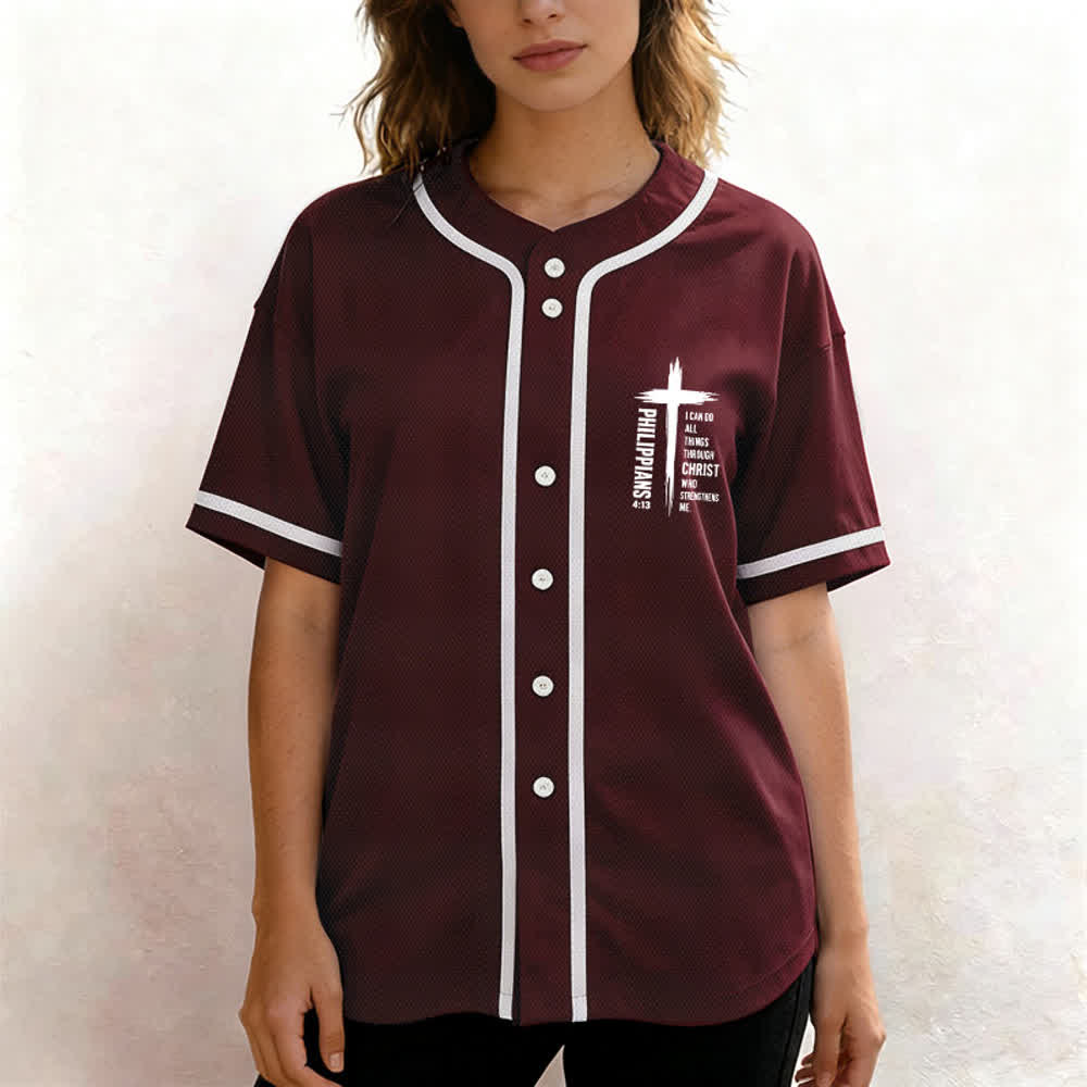 Christianartworkshop Baseballtrikot mit Kreuzgrafik und kontrastierender Borte (Philipper 4,13) - image 4