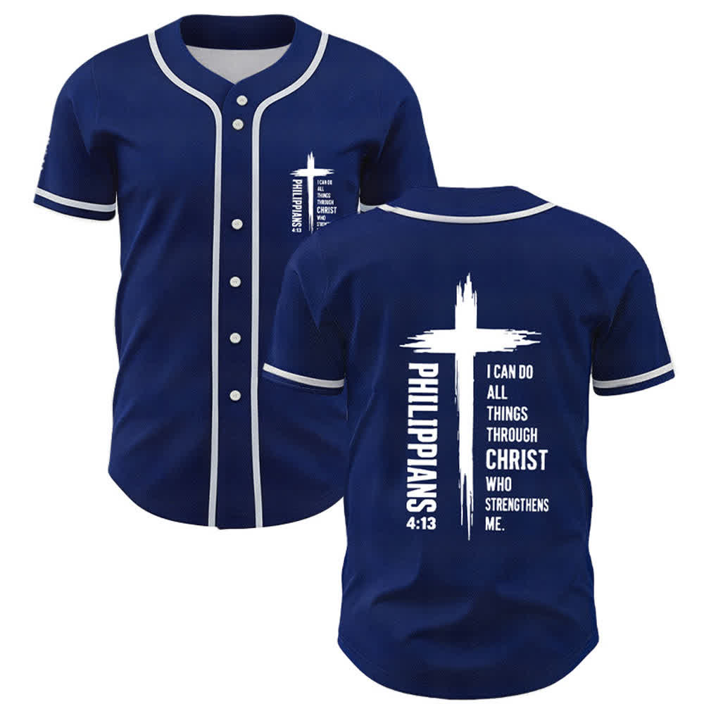 Christianartworkshop Baseballtrikot mit Kreuzgrafik und kontrastierender Borte (Philipper 4,13) - Marineblau - 5XL - image 28