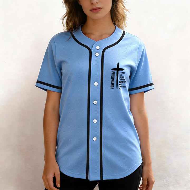 Christianartworkshop Baseballtrikot mit Kreuzgrafik und kontrastierender Borte (Philipper 4,13) - image 53