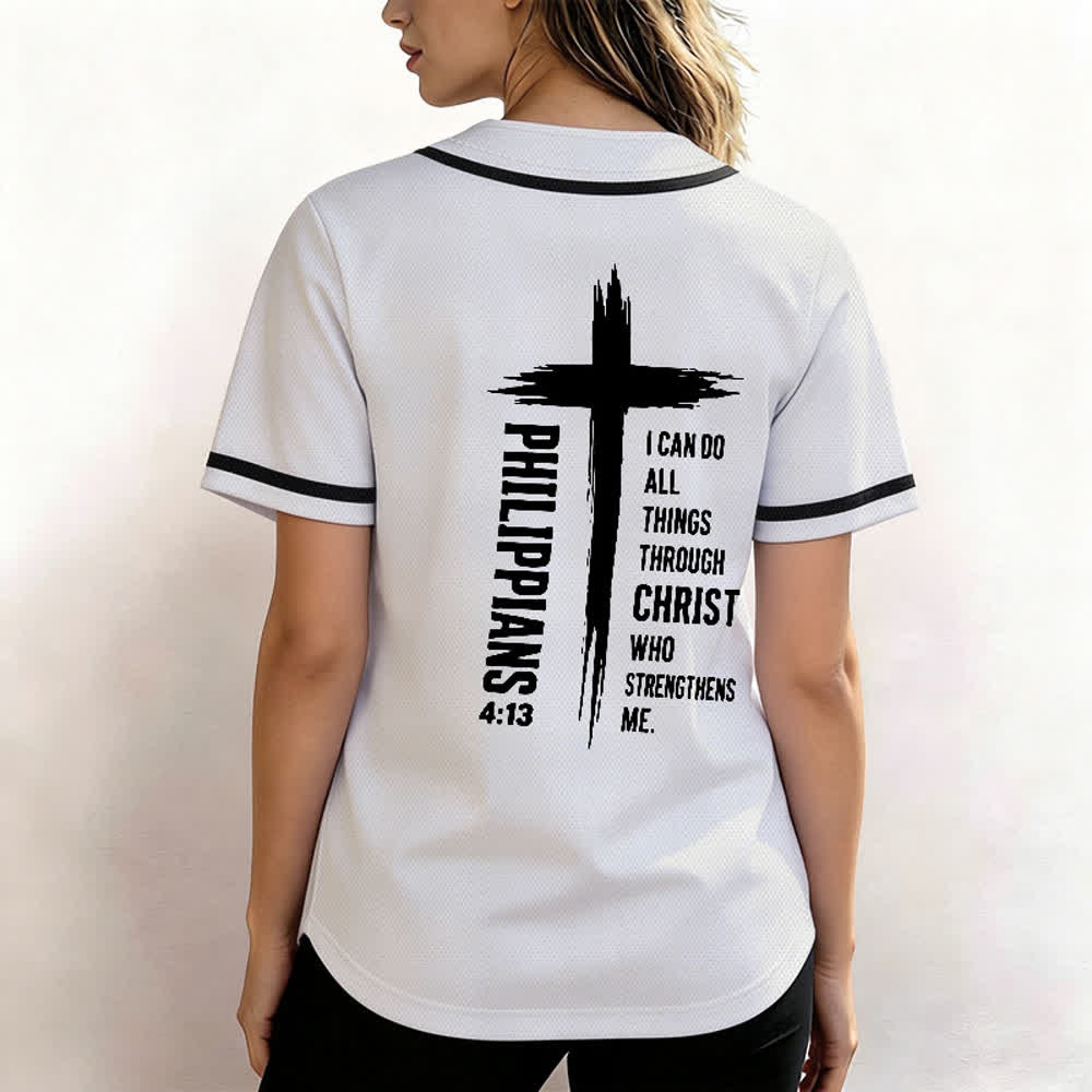 Christianartworkshop Baseballtrikot mit Kreuzgrafik und kontrastierender Borte (Philipper 4,13) - image 38