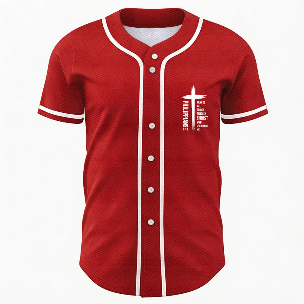 Christianartworkshop Baseballtrikot mit Kreuzgrafik und kontrastierender Borte (Philipper 4,13) - image 44