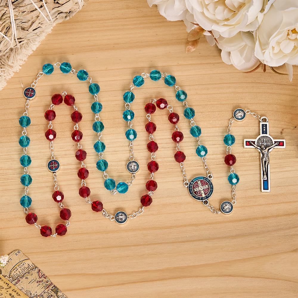 Christianartworkshop Rosenkranz des Heiligen Benedikt aus facettiertem Kristall mit emailliertem Kruzifix: Sinnbild für sicheren himmlischen Schutz - image 1