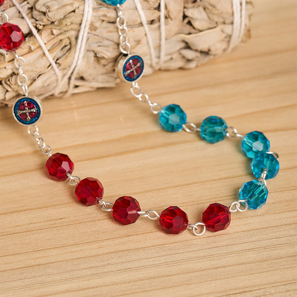 Christianartworkshop Rosenkranz des Heiligen Benedikt aus facettiertem Kristall mit emailliertem Kruzifix: Sinnbild für sicheren himmlischen Schutz - image 3