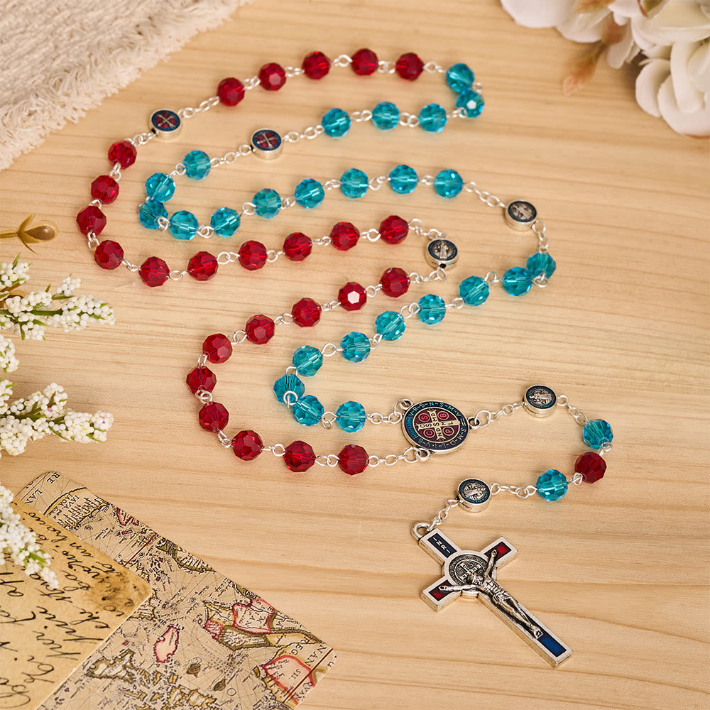 Christianartworkshop Rosenkranz des Heiligen Benedikt aus facettiertem Kristall mit emailliertem Kruzifix: Sinnbild für sicheren himmlischen Schutz - Kruzifix - image 0