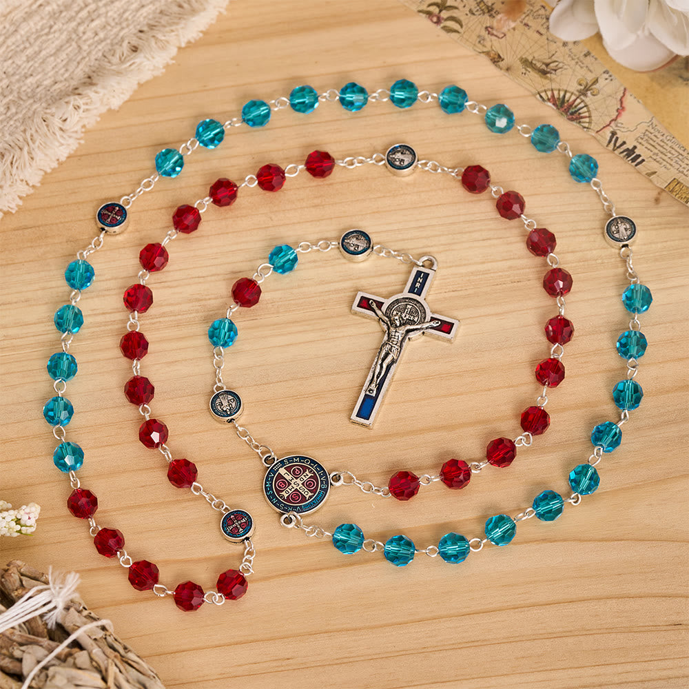 Christianartworkshop Rosenkranz des Heiligen Benedikt aus facettiertem Kristall mit emailliertem Kruzifix: Sinnbild für sicheren himmlischen Schutz - image 2