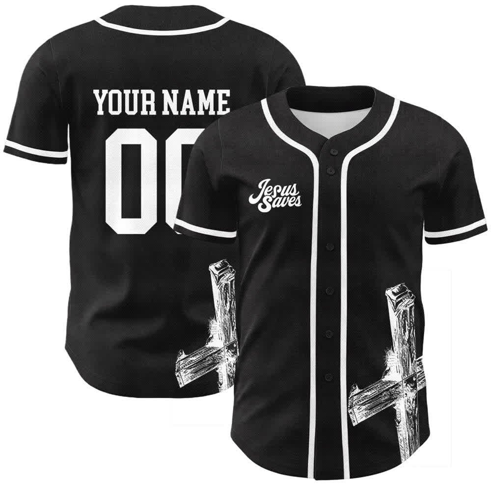 Christianartworkshop Jesus Saves Baseballtrikot mit individuellem Namen - Name und Nummer personalisiert - Weiß - 5XL - image 12