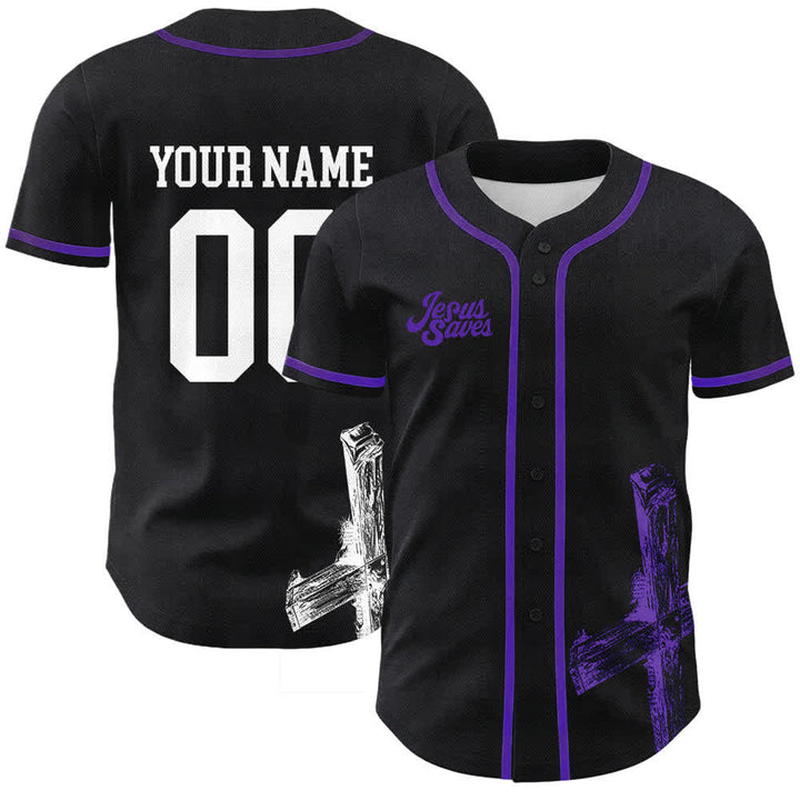 Christianartworkshop Jesus Saves Baseballtrikot mit individuellem Namen - Name und Nummer personalisiert - Lila - 5XL - image 9