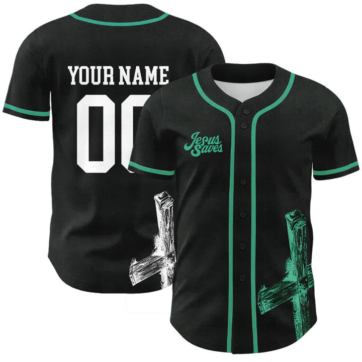 Christianartworkshop Jesus Saves Baseballtrikot mit individuellem Namen - Name und Nummer personalisiert - Lake Blue - 5XL - image 6