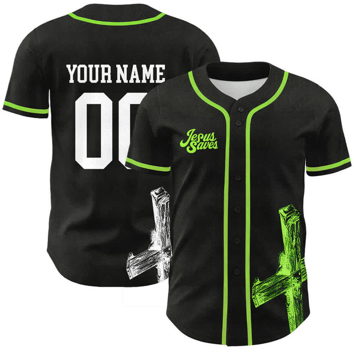 Christianartworkshop Jesus Saves Baseballtrikot mit individuellem Namen - Name und Nummer personalisiert - Grün - 5XL - image 21