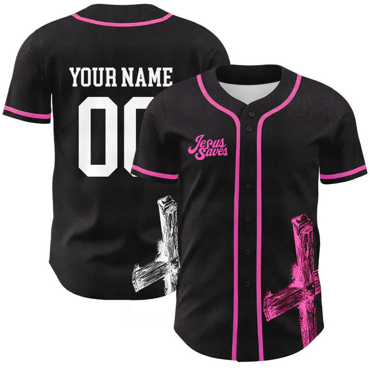 Christianartworkshop Jesus Saves Baseballtrikot mit individuellem Namen - Name und Nummer personalisiert - Rosa - 5XL - image 24