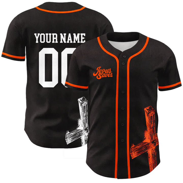 Christianartworkshop Jesus Saves Baseballtrikot mit individuellem Namen - Name und Nummer personalisiert - Orange - 5XL - image 18