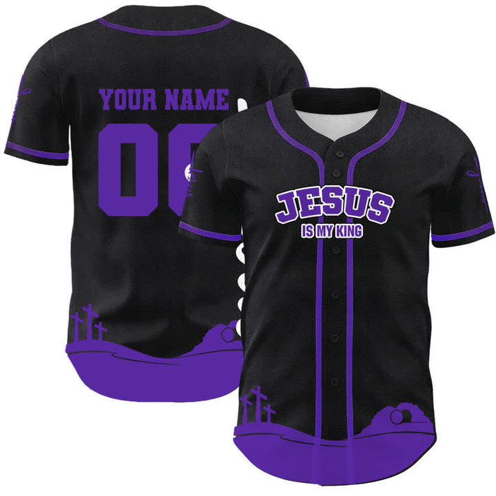 Christianartworkshop Jesus Is My King Personalisiertes Mesh-Baseballtrikot - Name und Nummer personalisiert - Lila - 5XL - image 6