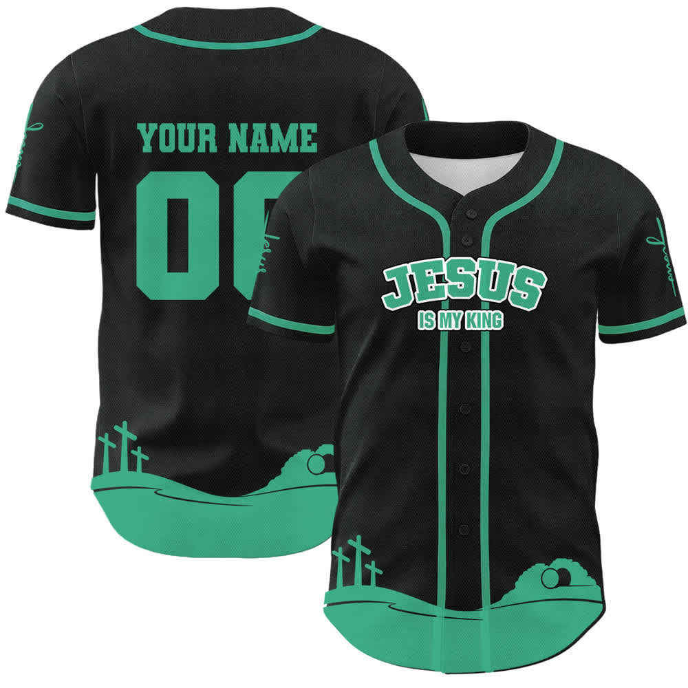 Christianartworkshop Jesus Is My King Personalisiertes Mesh-Baseballtrikot - Name und Nummer personalisiert - Lake Blue - 5XL - image 9