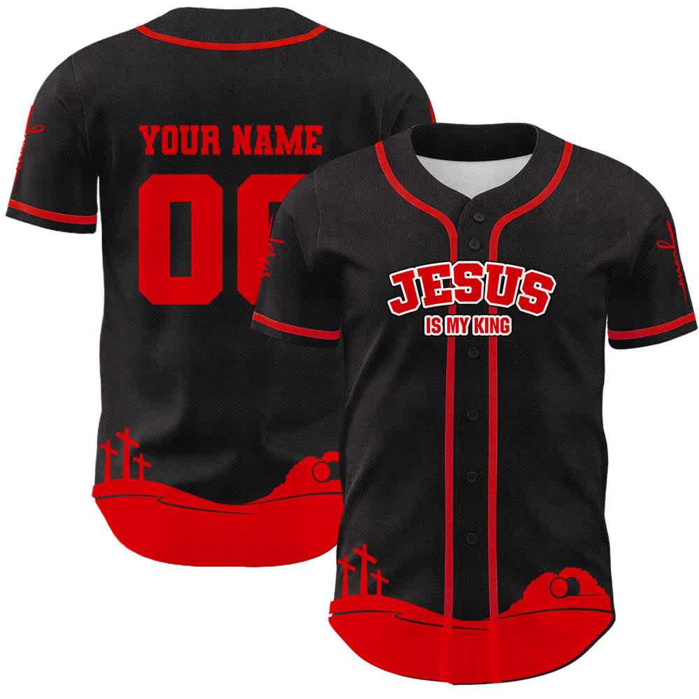 Christianartworkshop Jesus Is My King Personalisiertes Mesh-Baseballtrikot - Name und Nummer personalisiert - Rot - 5XL - image 15