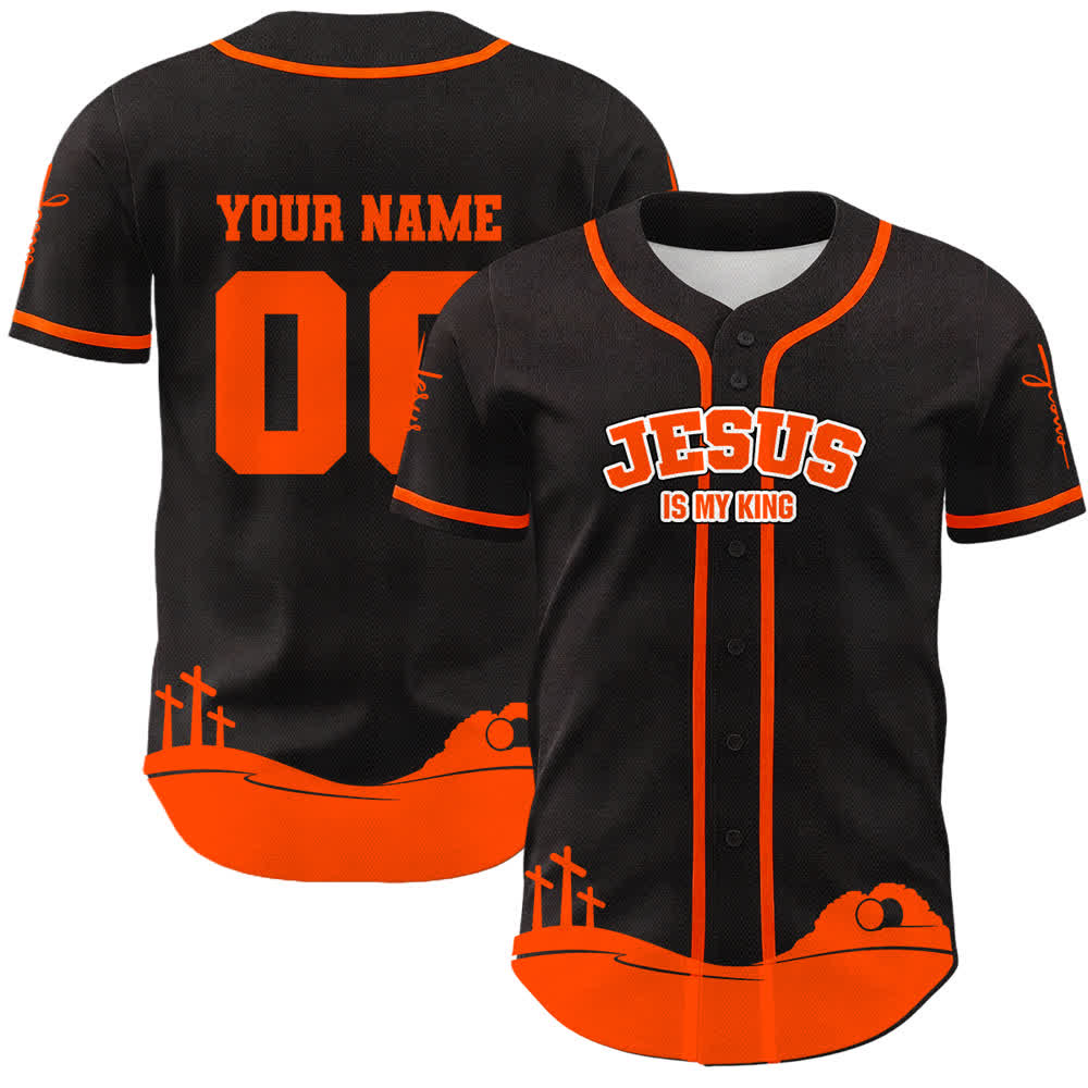 Christianartworkshop Jesus Is My King Personalisiertes Mesh-Baseballtrikot - Name und Nummer personalisiert - Orange - 5XL - image 0