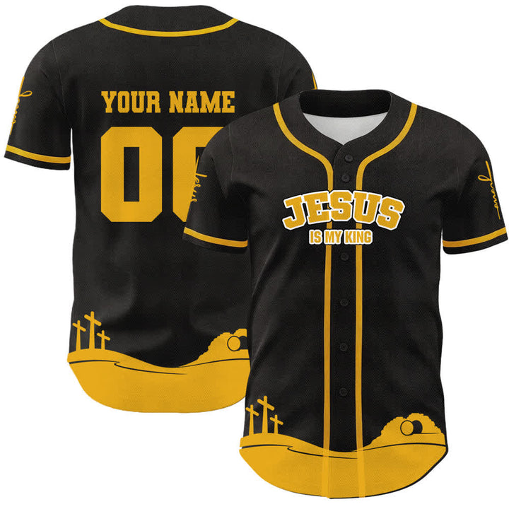 Christianartworkshop Jesus Is My King Personalisiertes Mesh-Baseballtrikot - Name und Nummer personalisiert - Gelb - 5XL - image 18