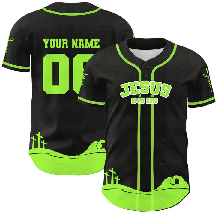 Christianartworkshop Jesus Is My King Personalisiertes Mesh-Baseballtrikot - Name und Nummer personalisiert - Grün - 5XL - image 24