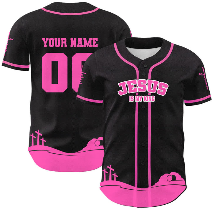 Christianartworkshop Jesus Is My King Personalisiertes Mesh-Baseballtrikot - Name und Nummer personalisiert - Rosa - 5XL - image 21