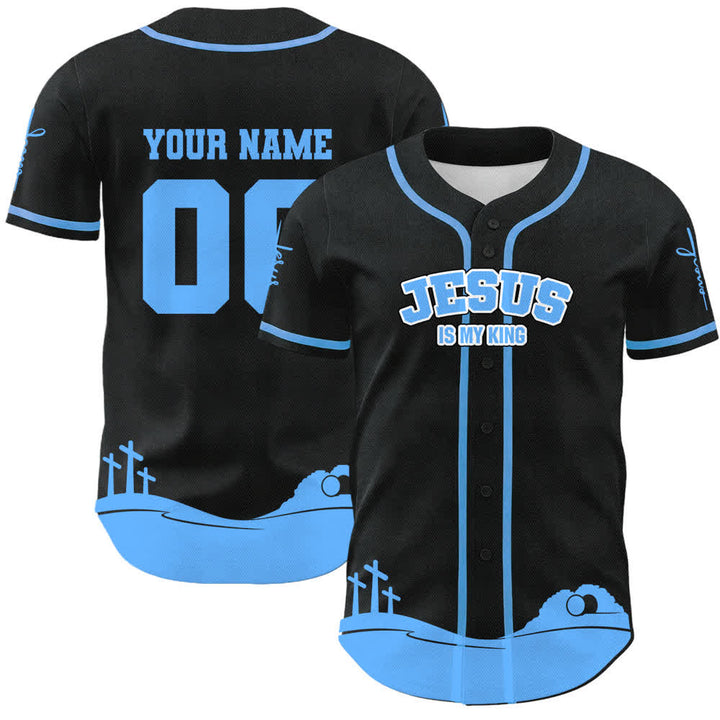 Christianartworkshop Jesus Is My King Personalisiertes Mesh-Baseballtrikot - Name und Nummer personalisiert - Himmelblau - 5XL - image 12