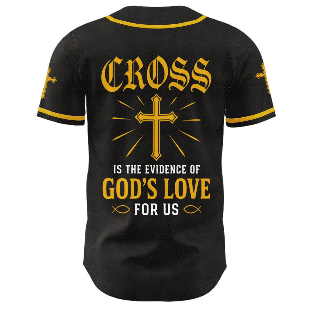 Christianartworkshop Baseballtrikot mit Jesus-Kreuz, schwarz-golden, geknöpft - image 1