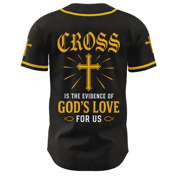 Christianartworkshop Baseballtrikot mit Jesus-Kreuz, schwarz-golden, geknöpft - image 1