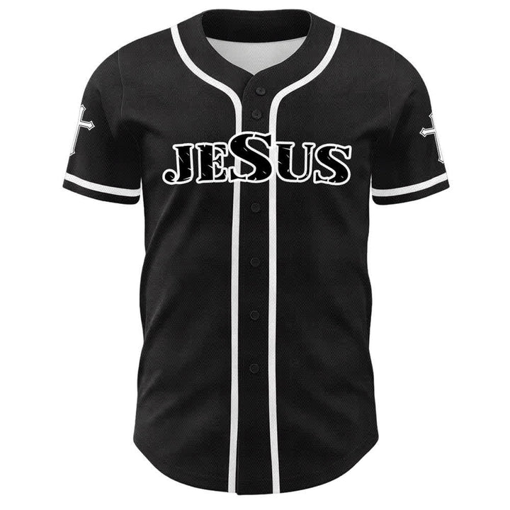 Christianartworkshop Baseballtrikot mit Jesus-Kreuz, schwarz-golden, geknöpft - image 5