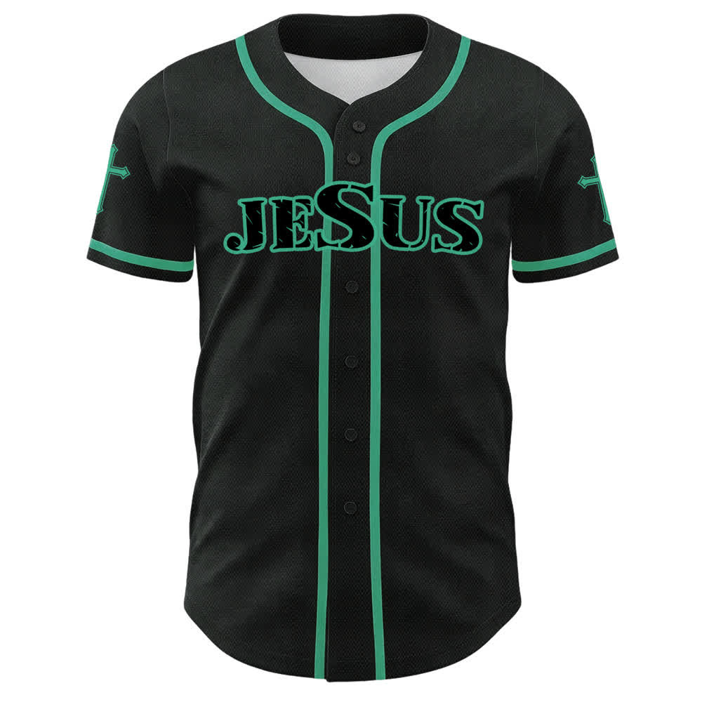 Christianartworkshop Jesus Cross Schwarzes Gold Button Up Baseballtrikot - image 8