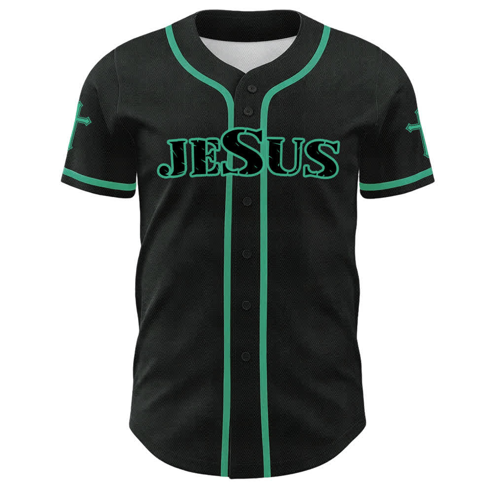 Christianartworkshop Baseballtrikot mit Jesus-Kreuz, schwarz-golden, geknöpft - image 8
