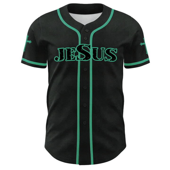 Christianartworkshop Baseballtrikot mit Jesus-Kreuz, schwarz-golden, geknöpft - image 8