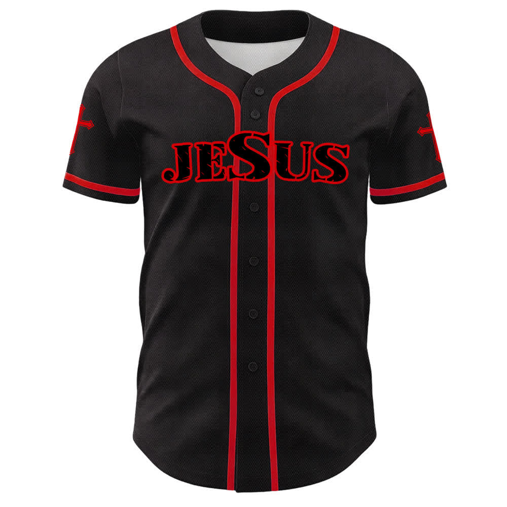Christianartworkshop Baseballtrikot mit Jesus-Kreuz, schwarz-golden, geknöpft - image 26