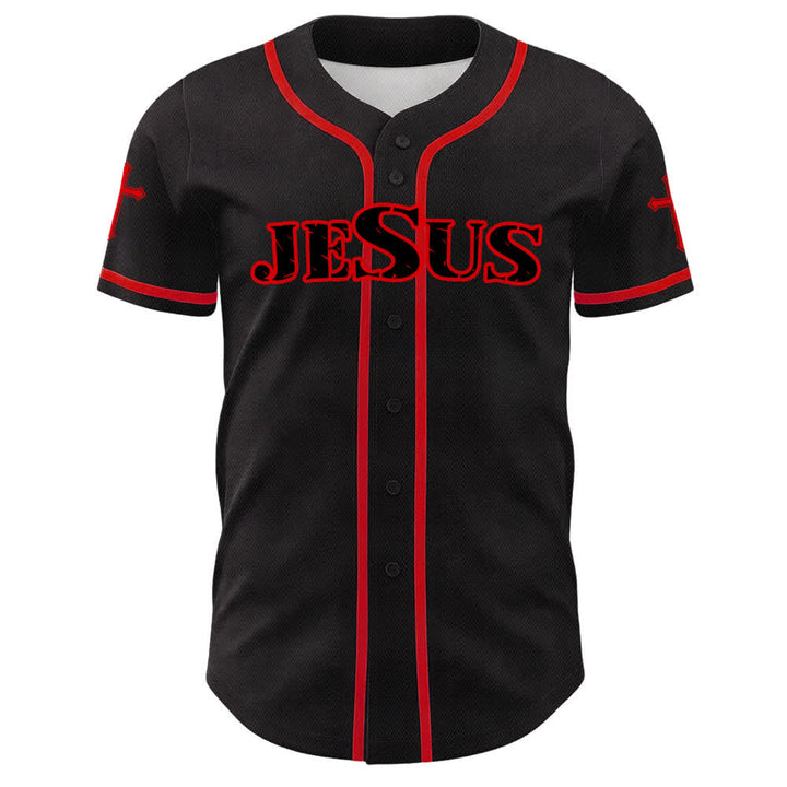 Christianartworkshop Baseballtrikot mit Jesus-Kreuz, schwarz-golden, geknöpft - image 26