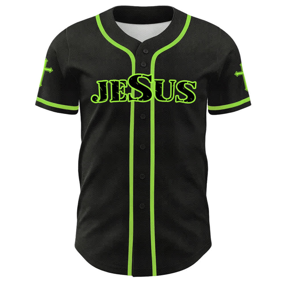 Christianartworkshop Baseballtrikot mit Jesus-Kreuz, schwarz-golden, geknöpft - image 20